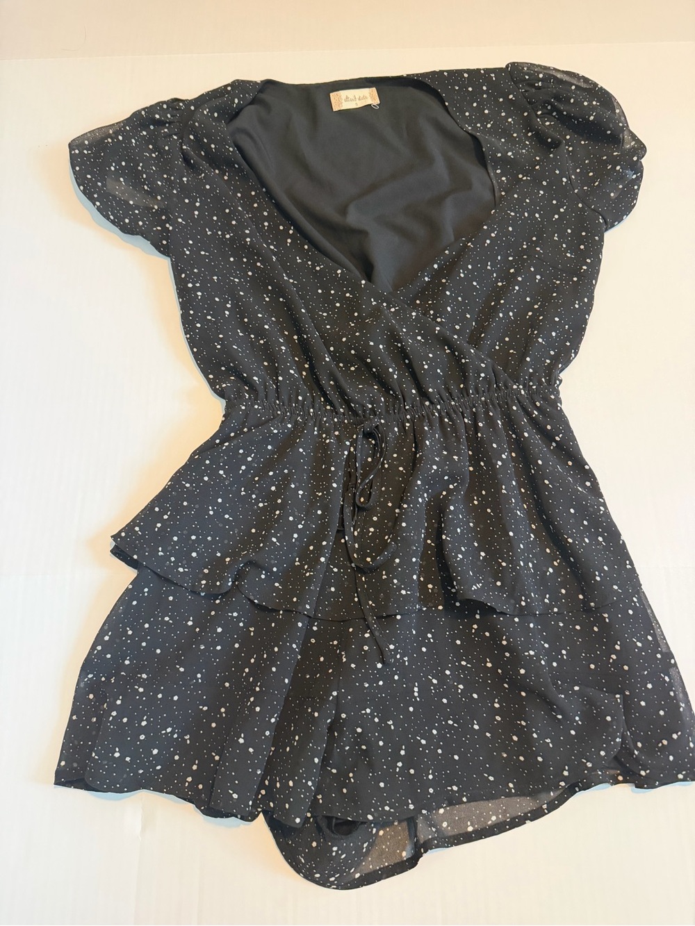Altar'd State Black Star-Speckle V-Neck Romper